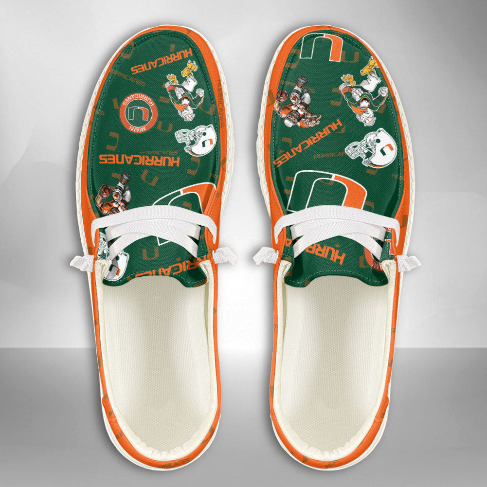NCAA Miami Hurricanes Custom Name Hey Dude Shoes 01 M7