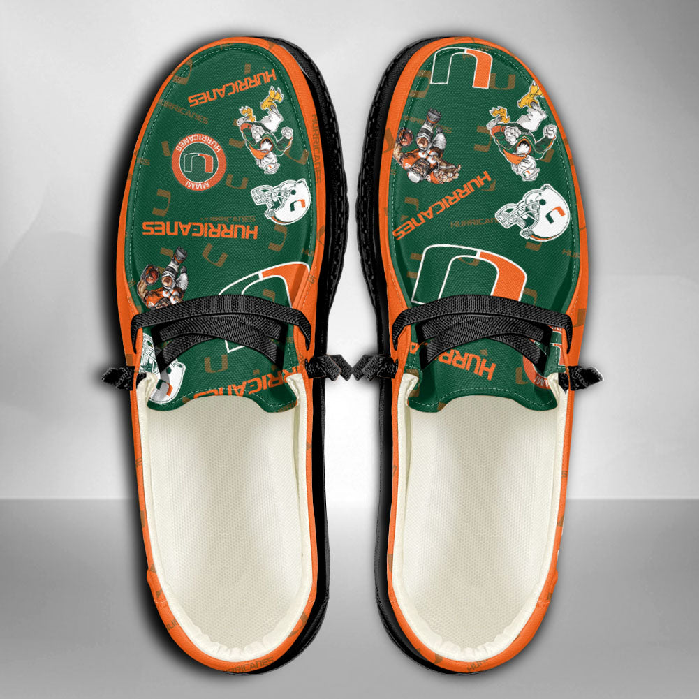 NCAA Miami Hurricanes Custom Name Hey Dude Shoes 01 M7