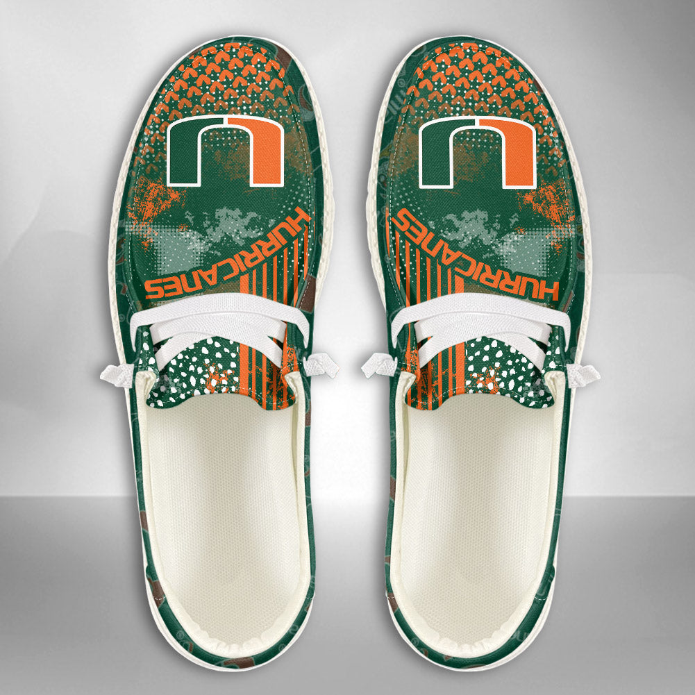 NCAA Miami Hurricanes Custom Name Hey Dude Shoes 03 M7