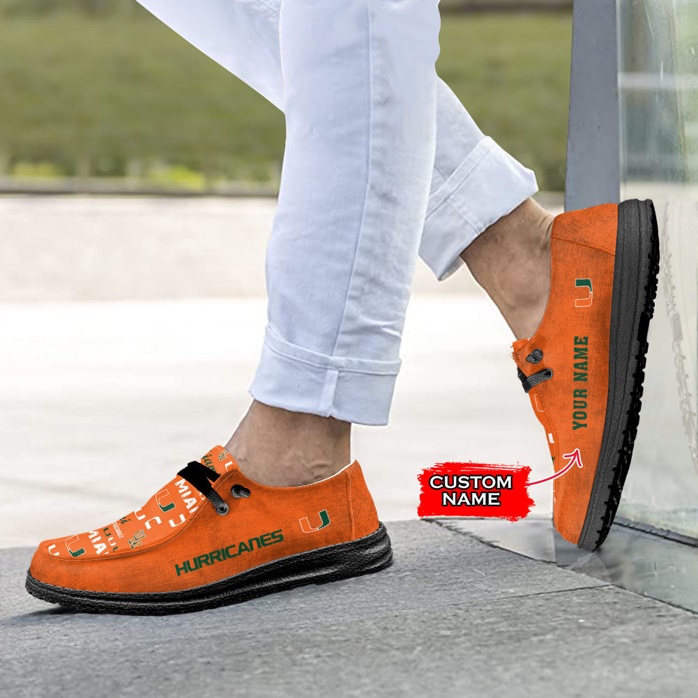NCAA Miami Hurricanes Custom Name Hey Dude Shoes 04 M12