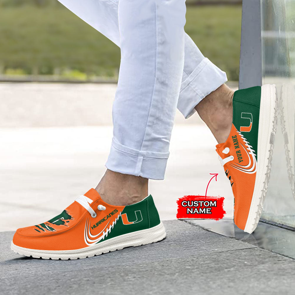 NCAA Miami Hurricanes Custom Name Hey Dude Shoes 06 M7
