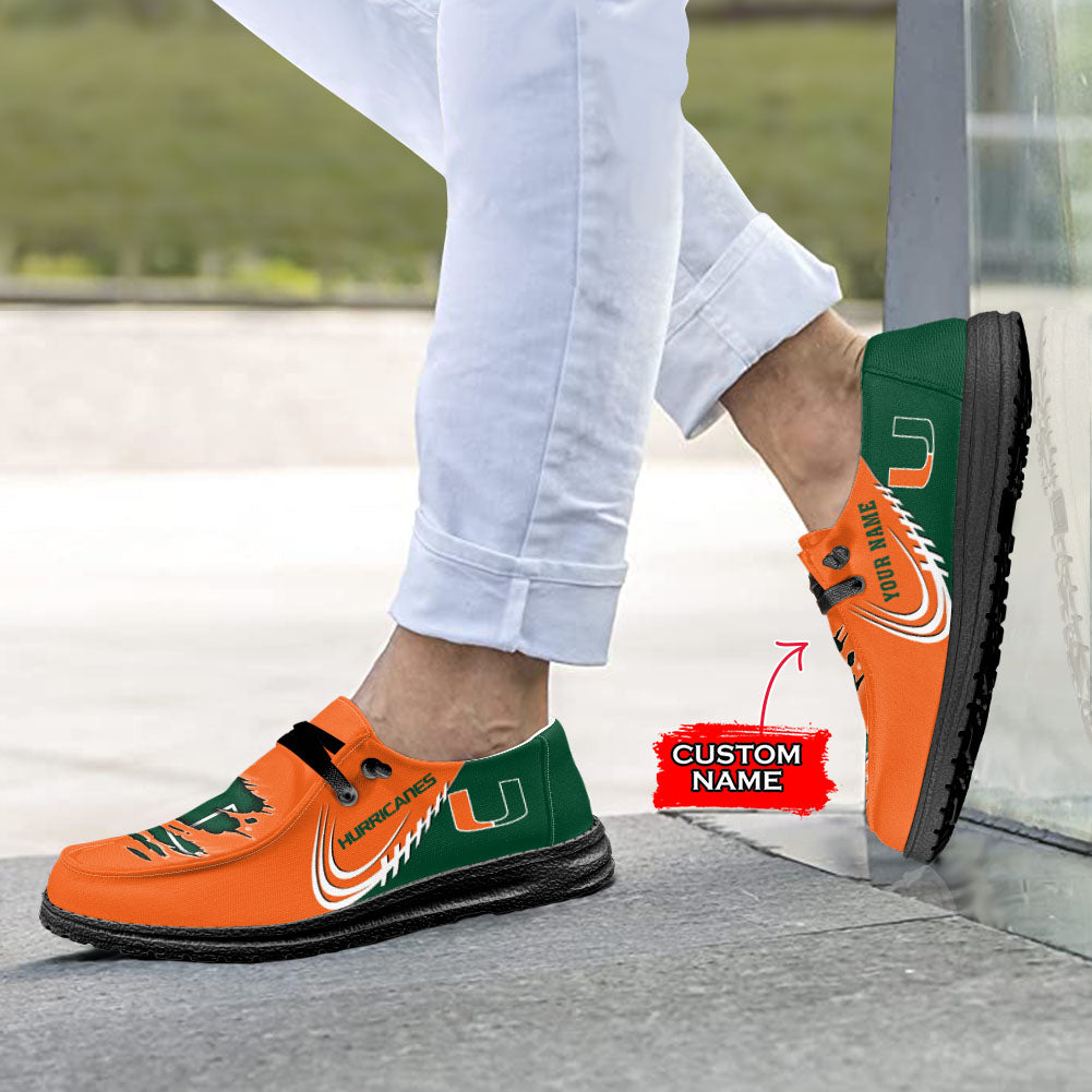 NCAA Miami Hurricanes Custom Name Hey Dude Shoes 06 M7
