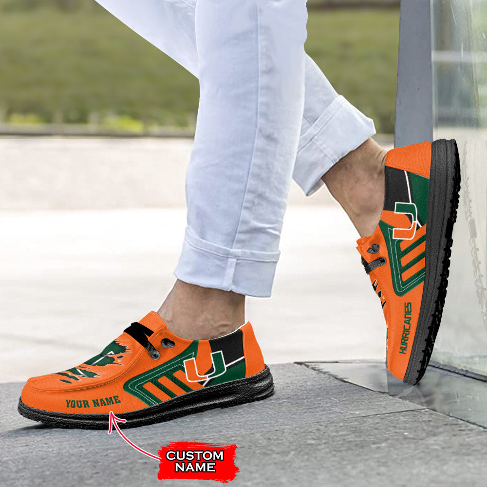 NCAA Miami Hurricanes Custom Name Hey Dude Shoes 07 M7