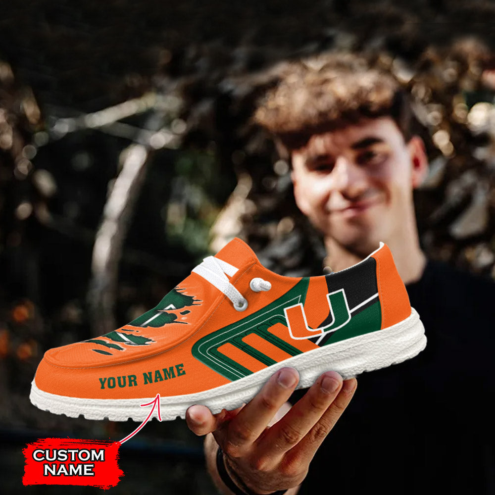 NCAA Miami Hurricanes Custom Name Hey Dude Shoes 07 M7
