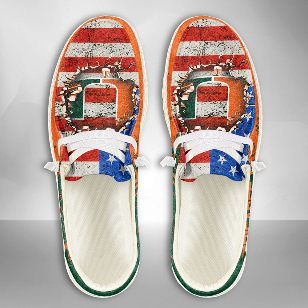 NCAA Miami Hurricanes Custom Name Hey Dude Shoes 07 M79