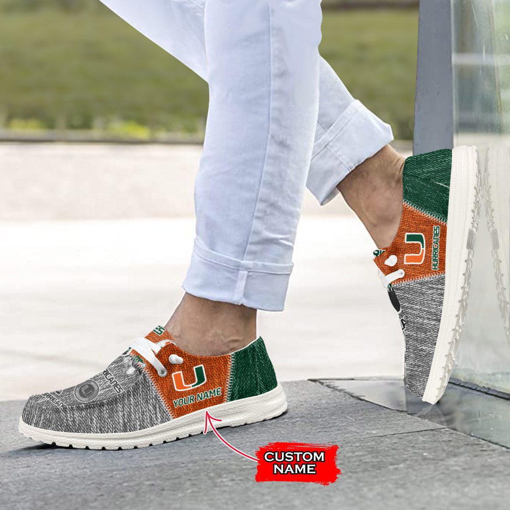 NCAA Miami Hurricanes Custom Name Hey Dude Shoes 08 M79