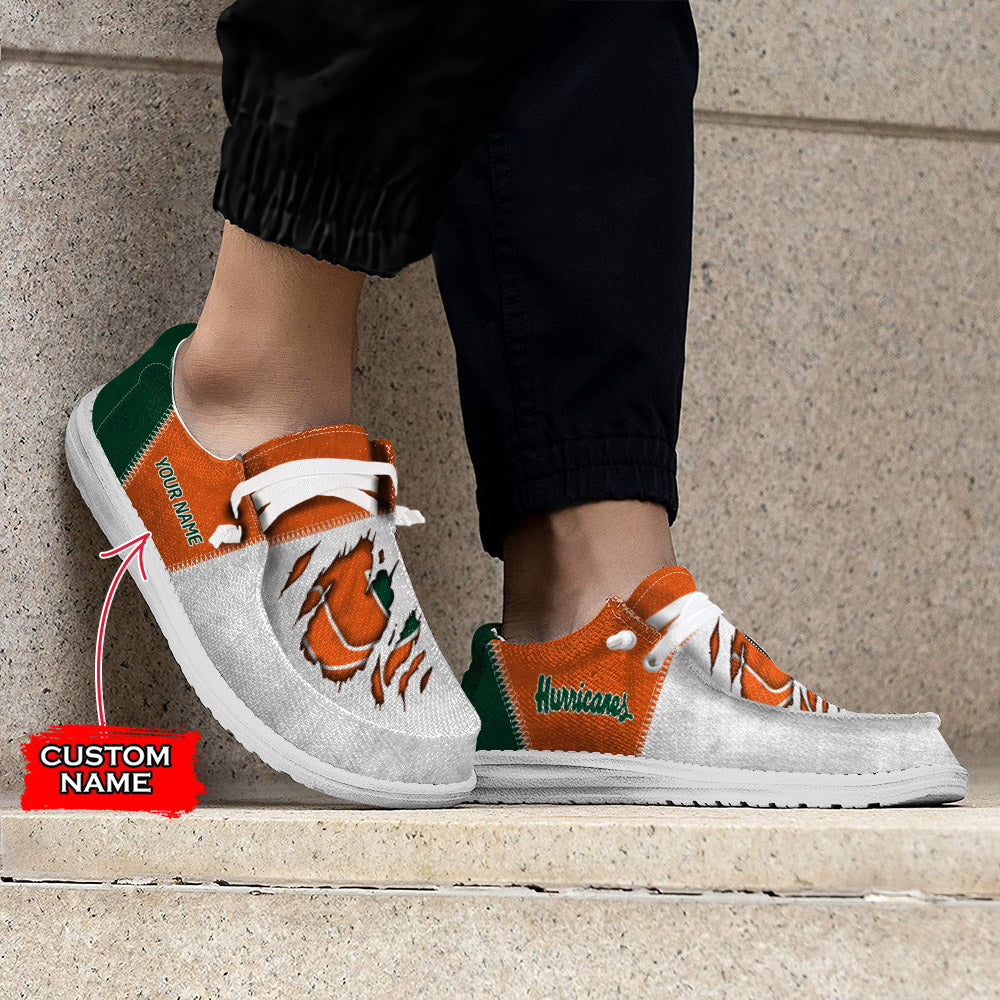 NCAA Miami Hurricanes Custom Name Hey Dude Shoes 09 M79