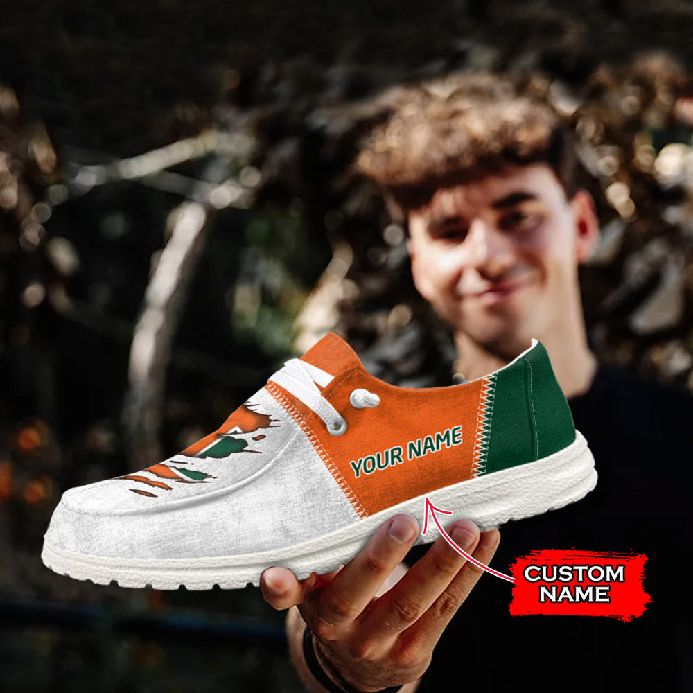 NCAA Miami Hurricanes Custom Name Hey Dude Shoes 09 M79