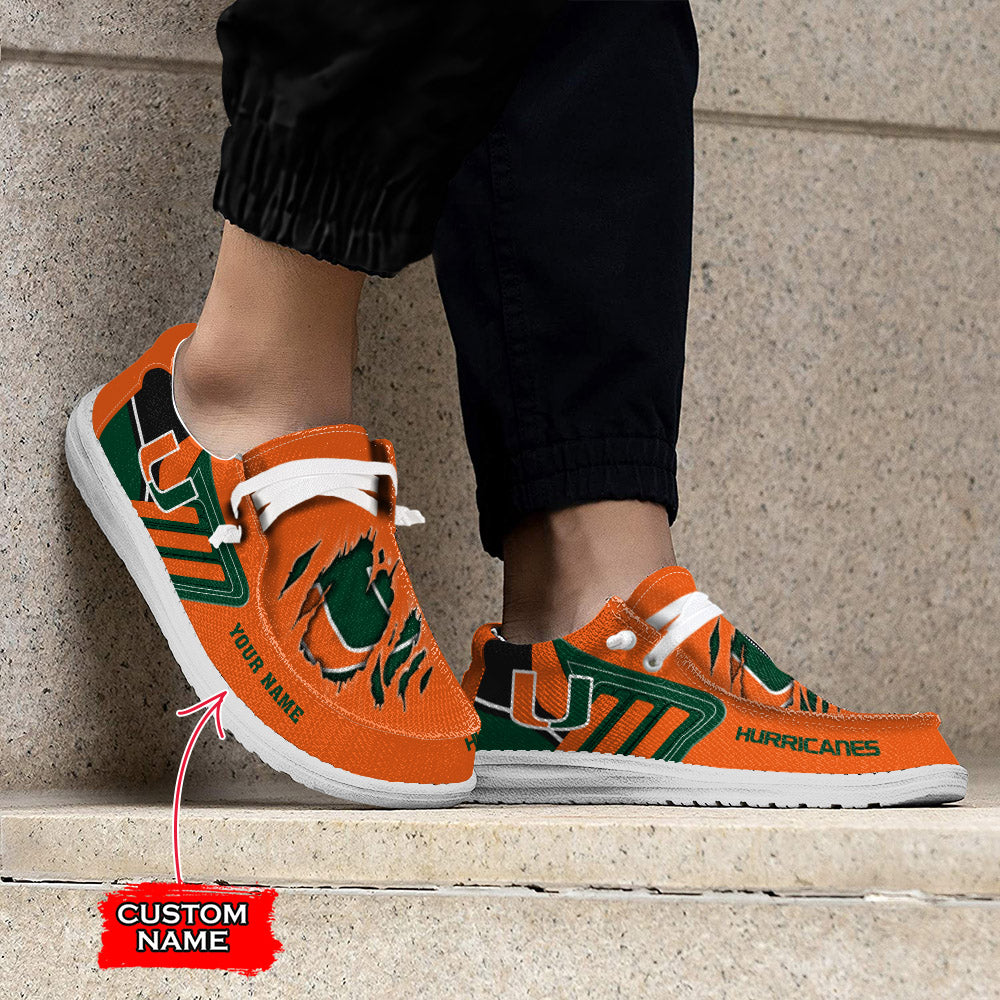 NCAA Miami Hurricanes Custom Name Hey Dude Shoes 11 M79