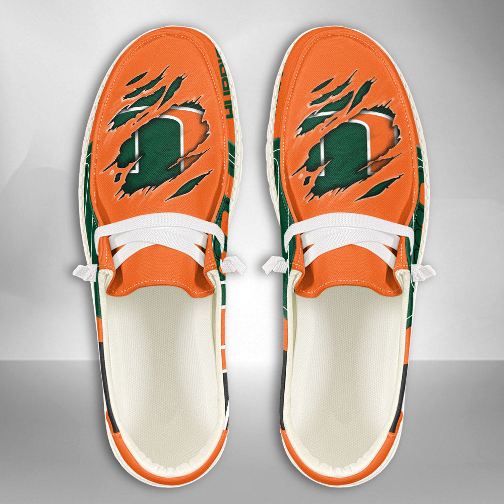 NCAA Miami Hurricanes Custom Name Hey Dude Shoes 11 M79