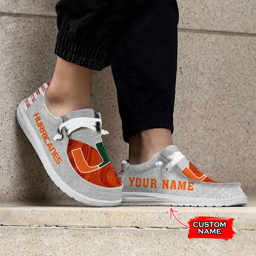 NCAA Miami Hurricanes Custom Name Hey Dude Shoes 13 M79