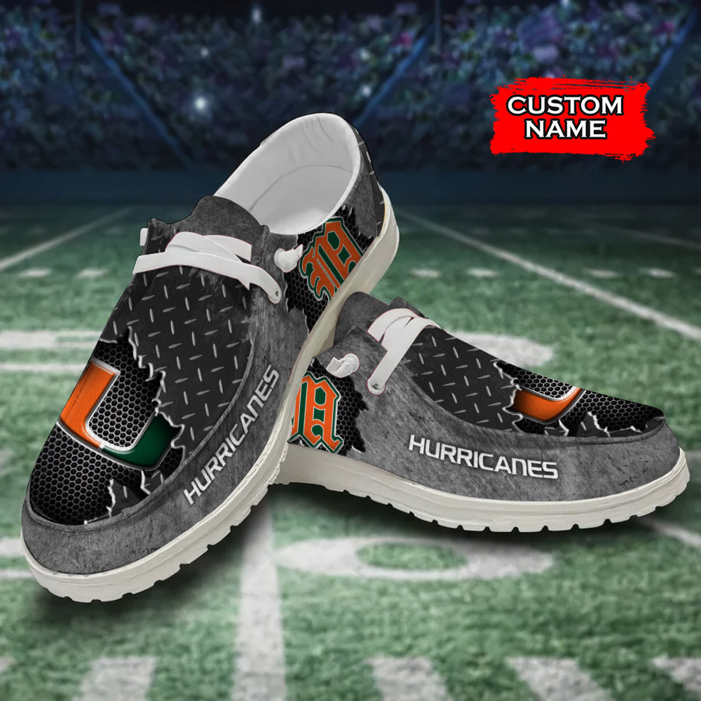 NCAA Miami Hurricanes Custom Name Hey Dude Shoes 15 M79