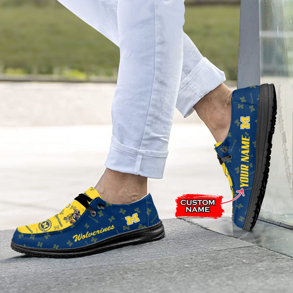 NCAA Michigan Wolverines Custom Name Hey Dude Shoes 01 M7