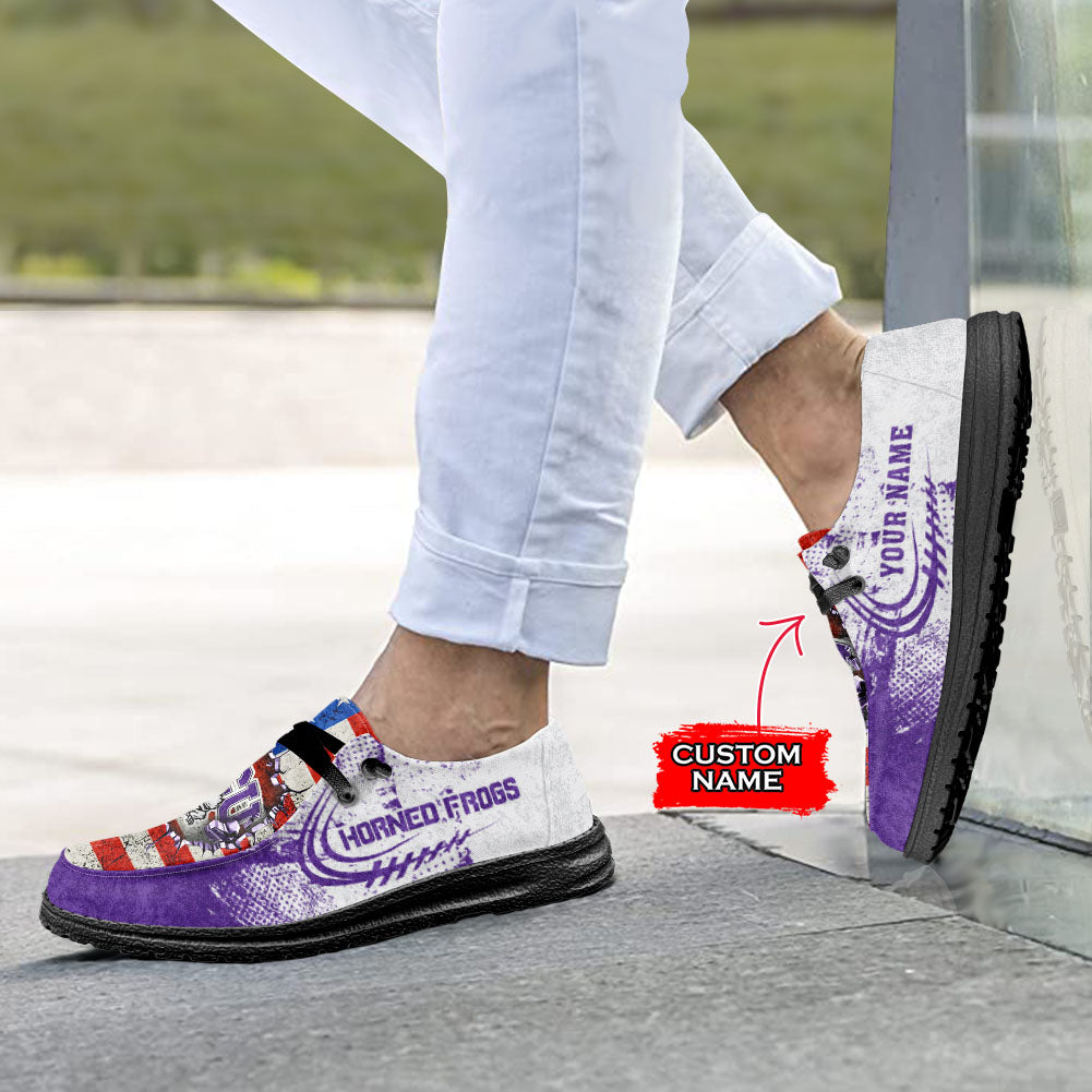 NCAA TCU Horned Frogs Custom Name Hey Dude Shoes 07 M79