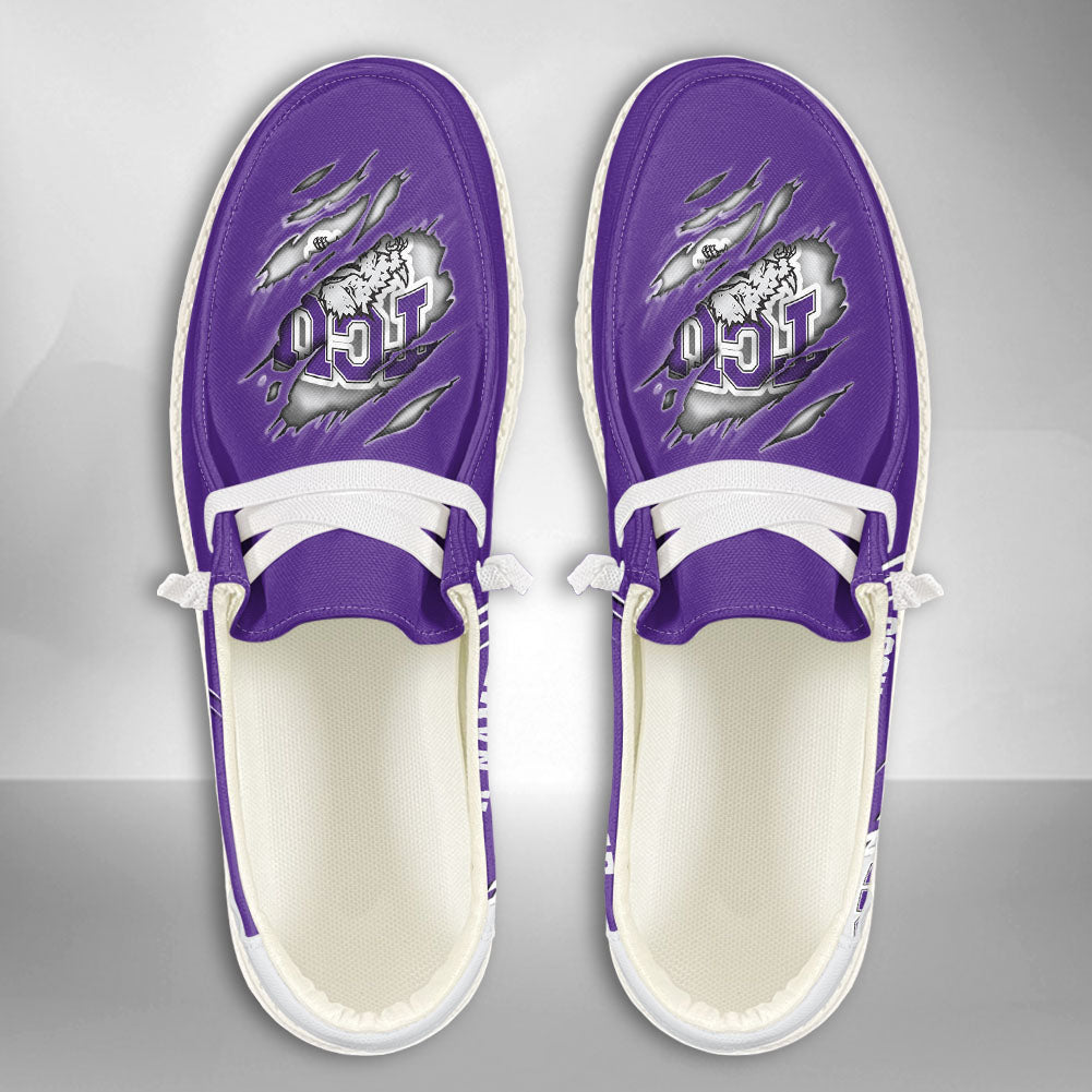 NCAA TCU Horned Frogs Custom Name Hey Dude Shoes 10 M79