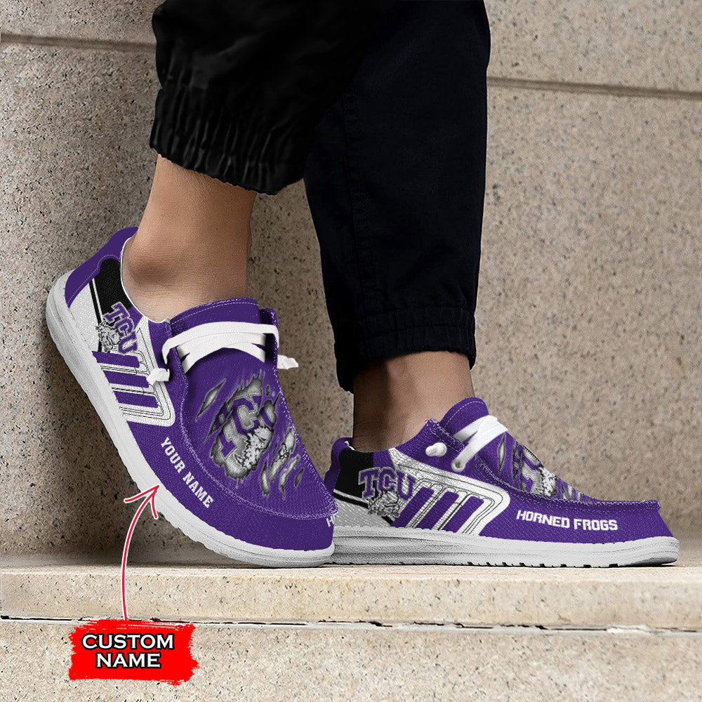 NCAA TCU Horned Frogs Custom Name Hey Dude Shoes 11 M79