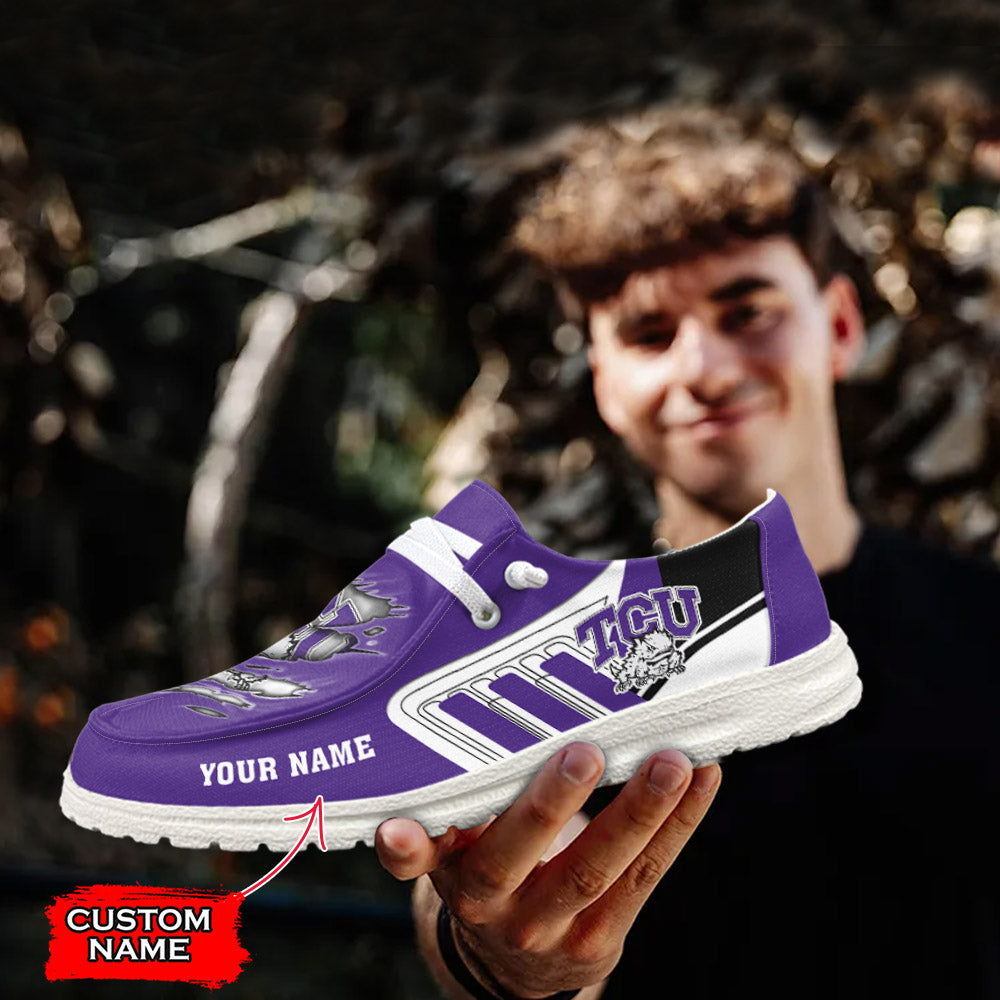 NCAA TCU Horned Frogs Custom Name Hey Dude Shoes 11 M79