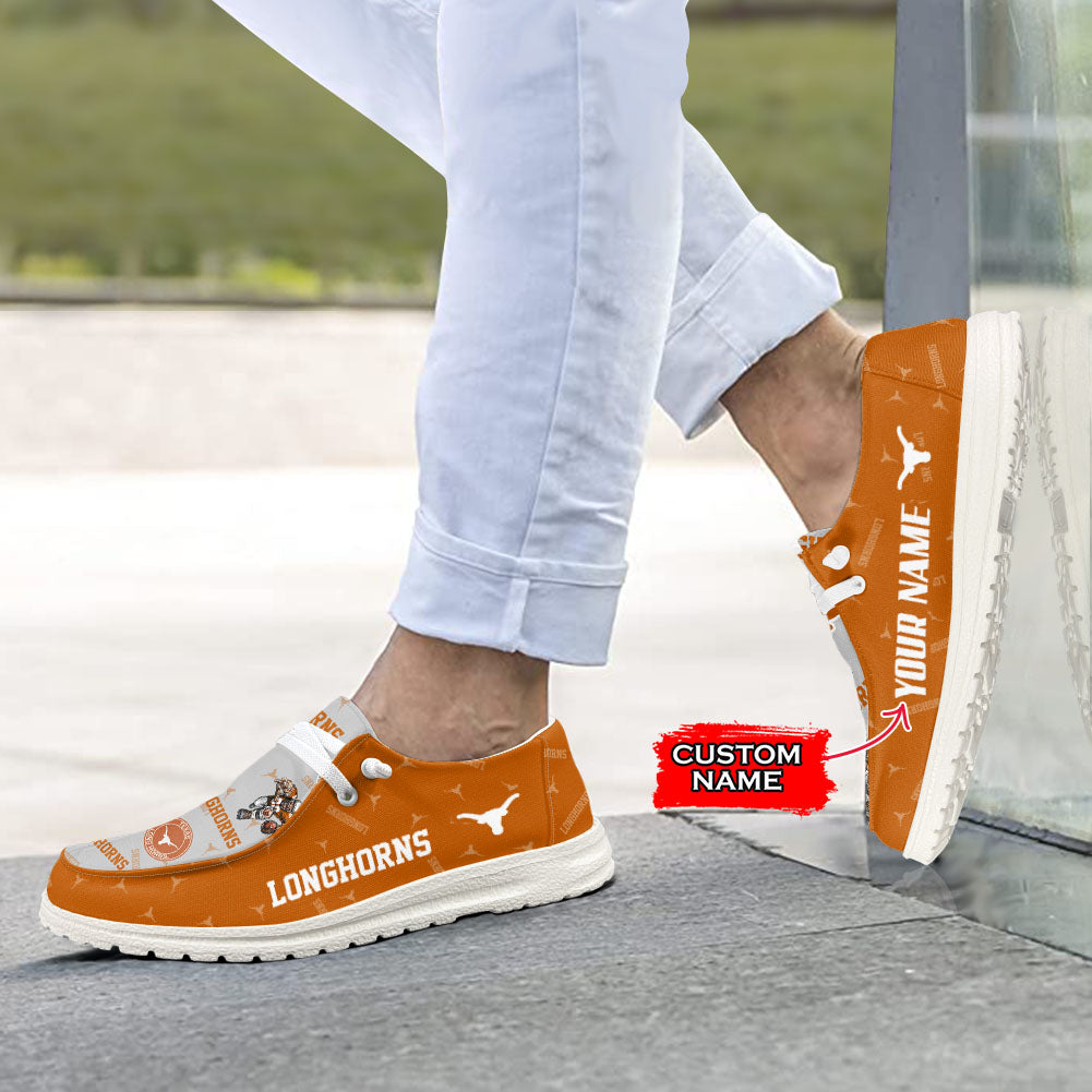 NCAA Texas Longhorns Custom Name Hey Dude Shoes 01