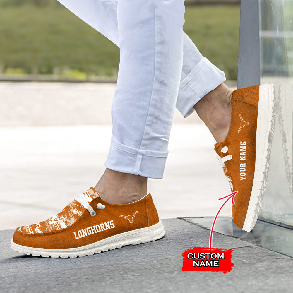 NCAA Texas Longhorns Custom Name Hey Dude Shoes 05 M22