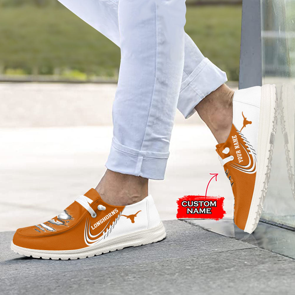 NCAA Texas Longhorns Custom Name Hey Dude Shoes 10 M79