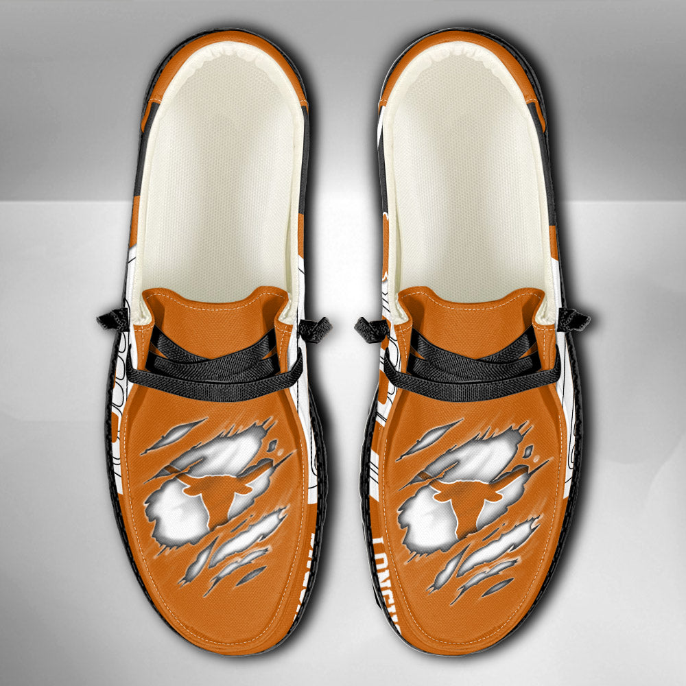 NCAA Texas Longhorns Custom Name Hey Dude Shoes 11 M79