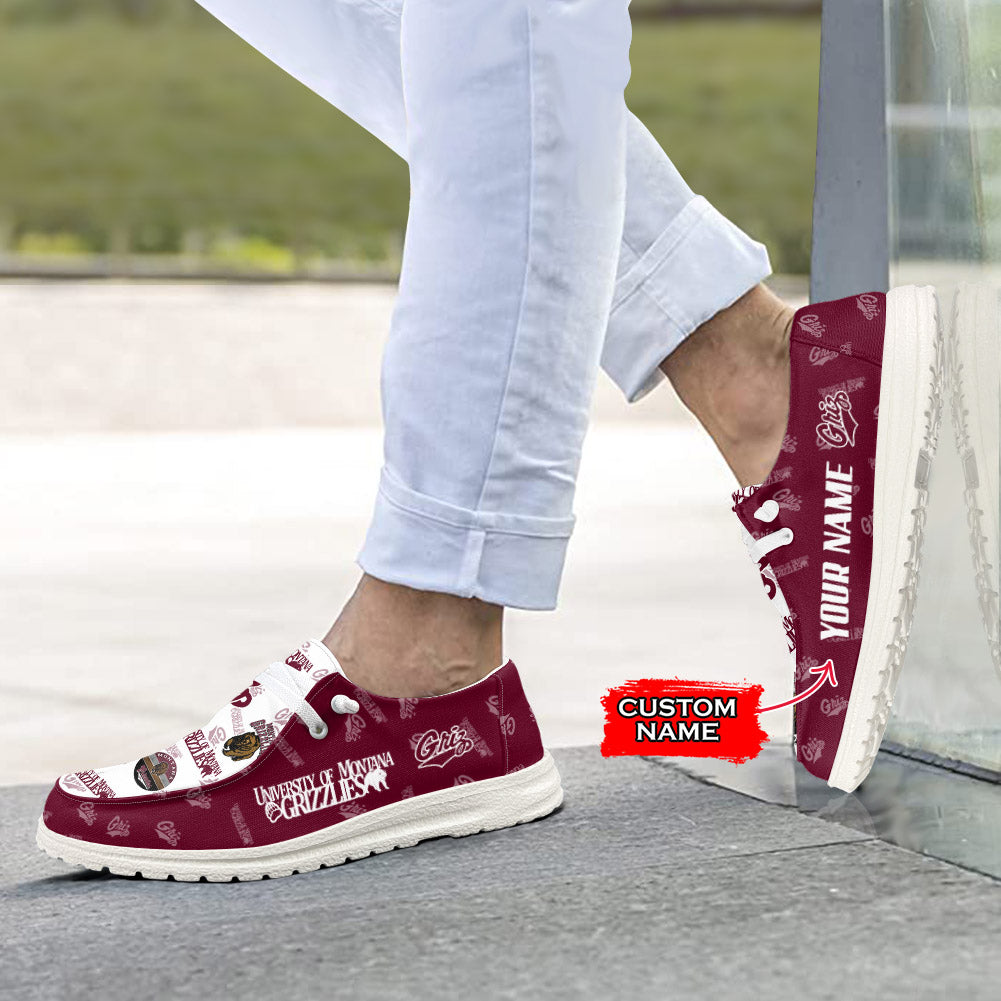 NCAA U of Montana Grizzlies Custom Name Hey Dude Shoes 01 M7