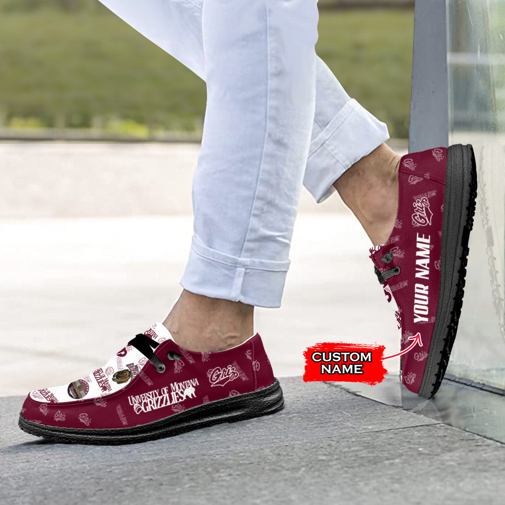NCAA U of Montana Grizzlies Custom Name Hey Dude Shoes 01 M7