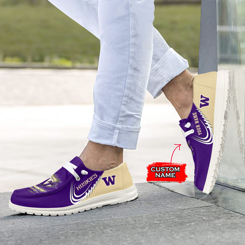 NCAA Washington Huskies Custom Name Hey Dude Shoes 06