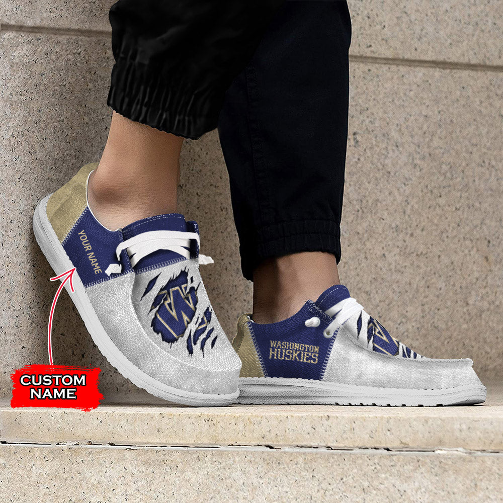 NCAA Washington Huskies Custom Name Hey Dude Shoes 09 M79
