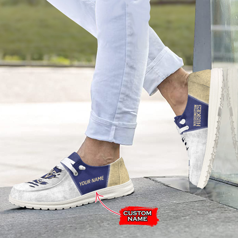 NCAA Washington Huskies Custom Name Hey Dude Shoes 09 M79