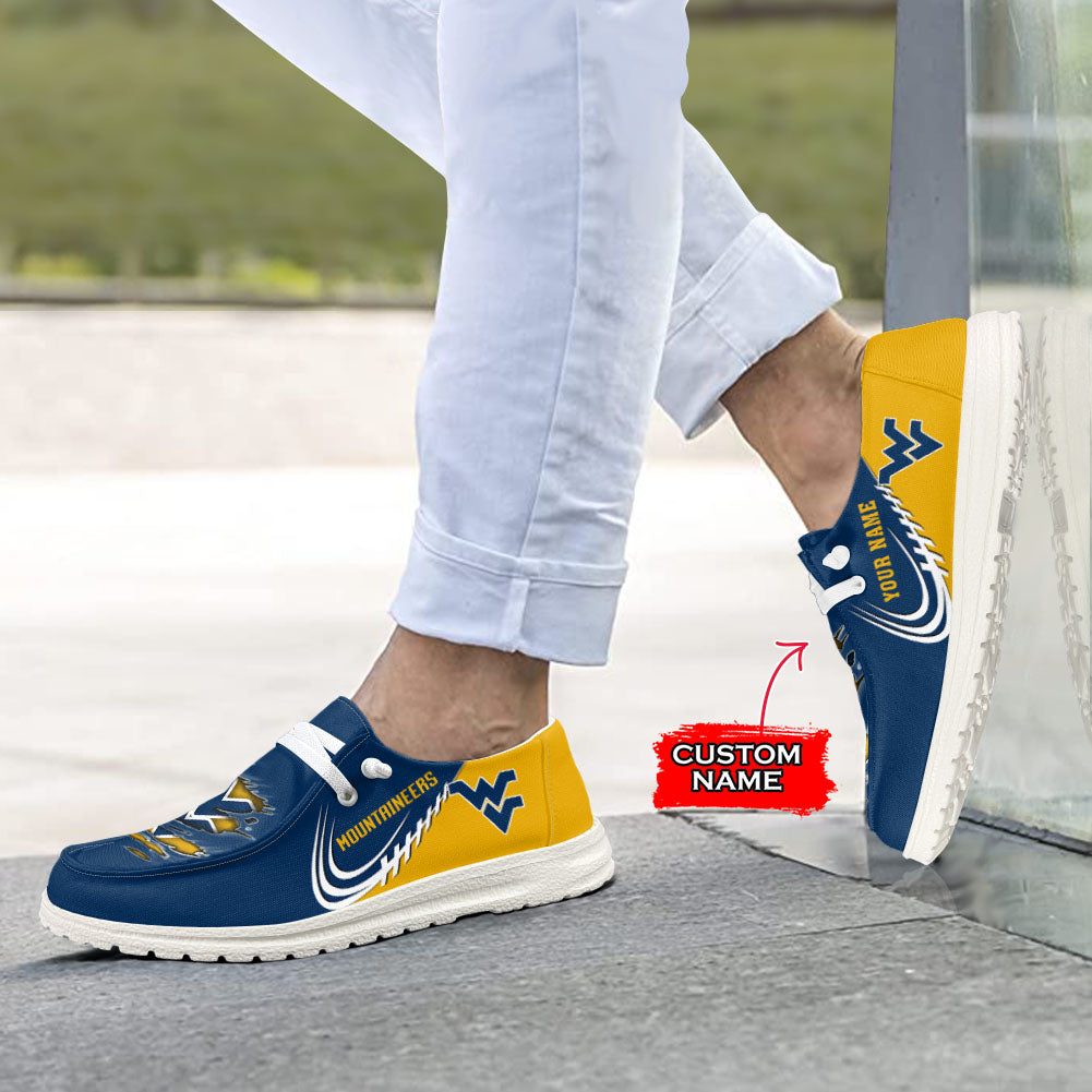 NCAA West Virginia Mountaineers Custom Name Hey Dude Shoes 06