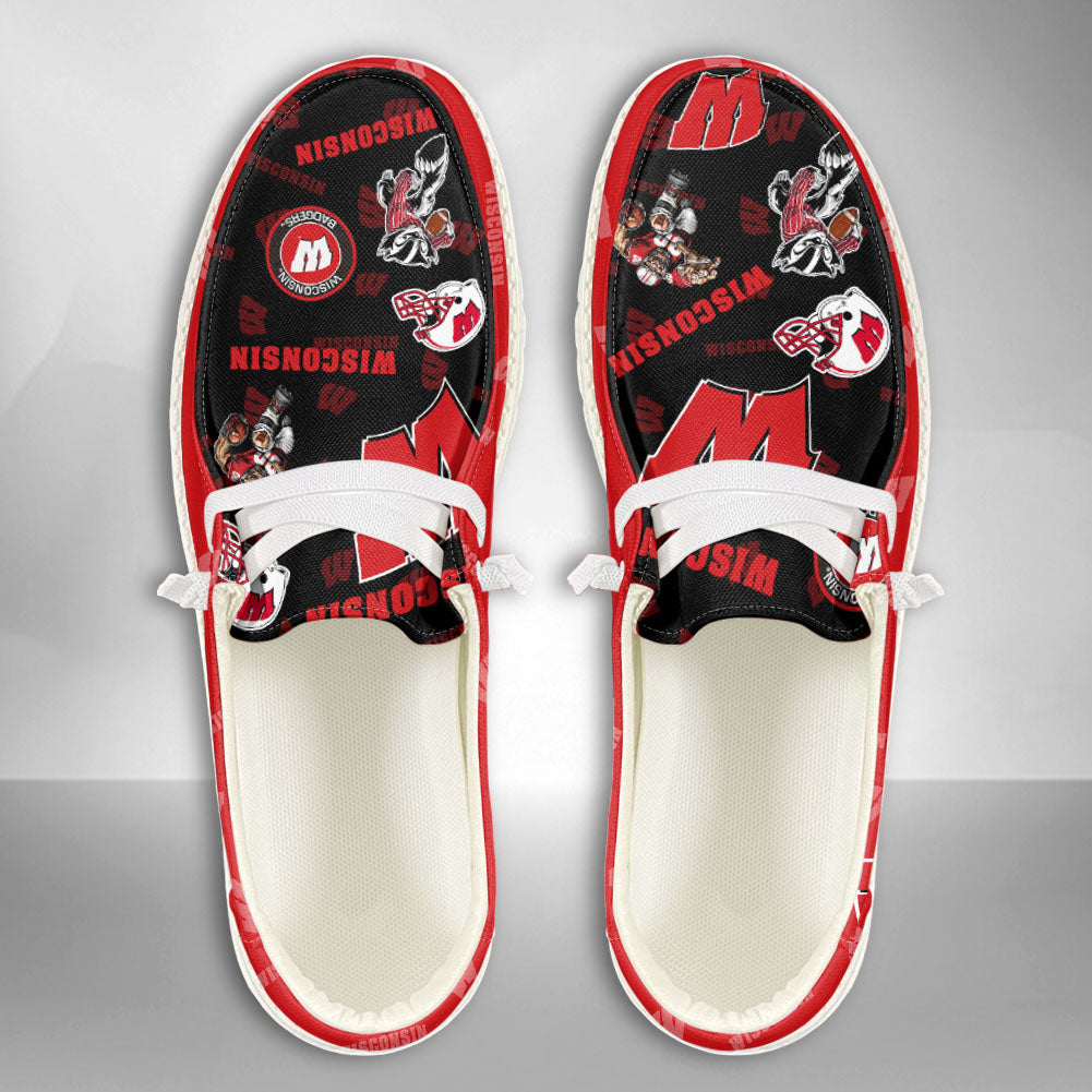 NCAA Wisconsin Badgers Custom Name Hey Dude Shoes 01 M7