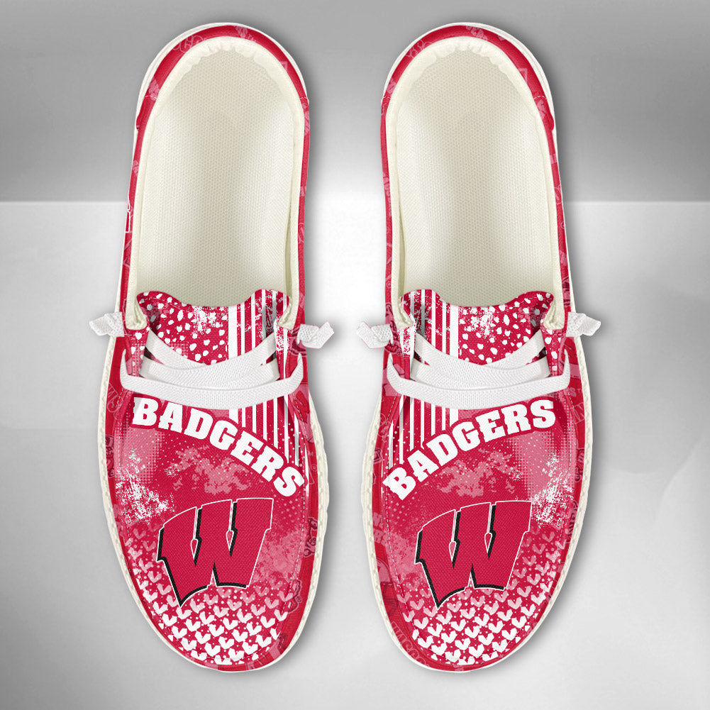 NCAA Wisconsin Badgers Custom Name Hey Dude Shoes 03 M7