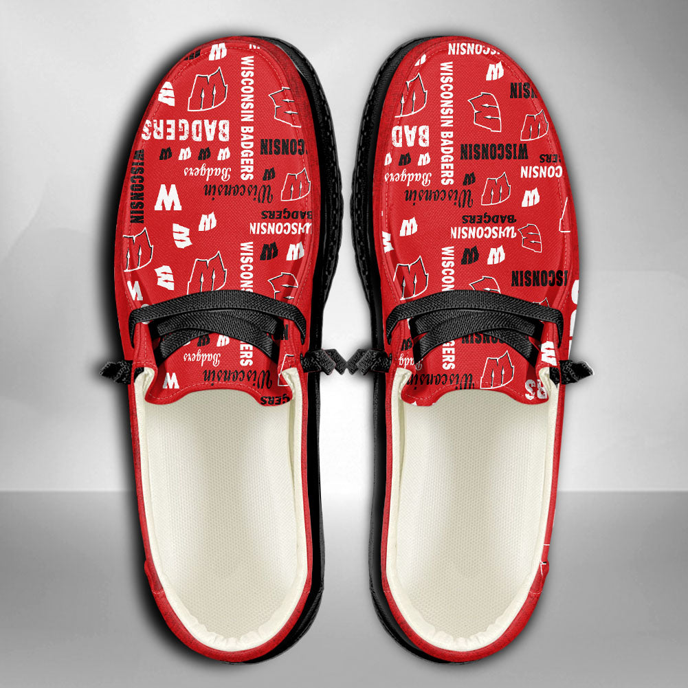 NCAA Wisconsin Badgers Custom Name Hey Dude Shoes 04 M12