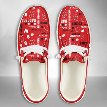 NCAA Wisconsin Badgers Custom Name Hey Dude Shoes 04 M7