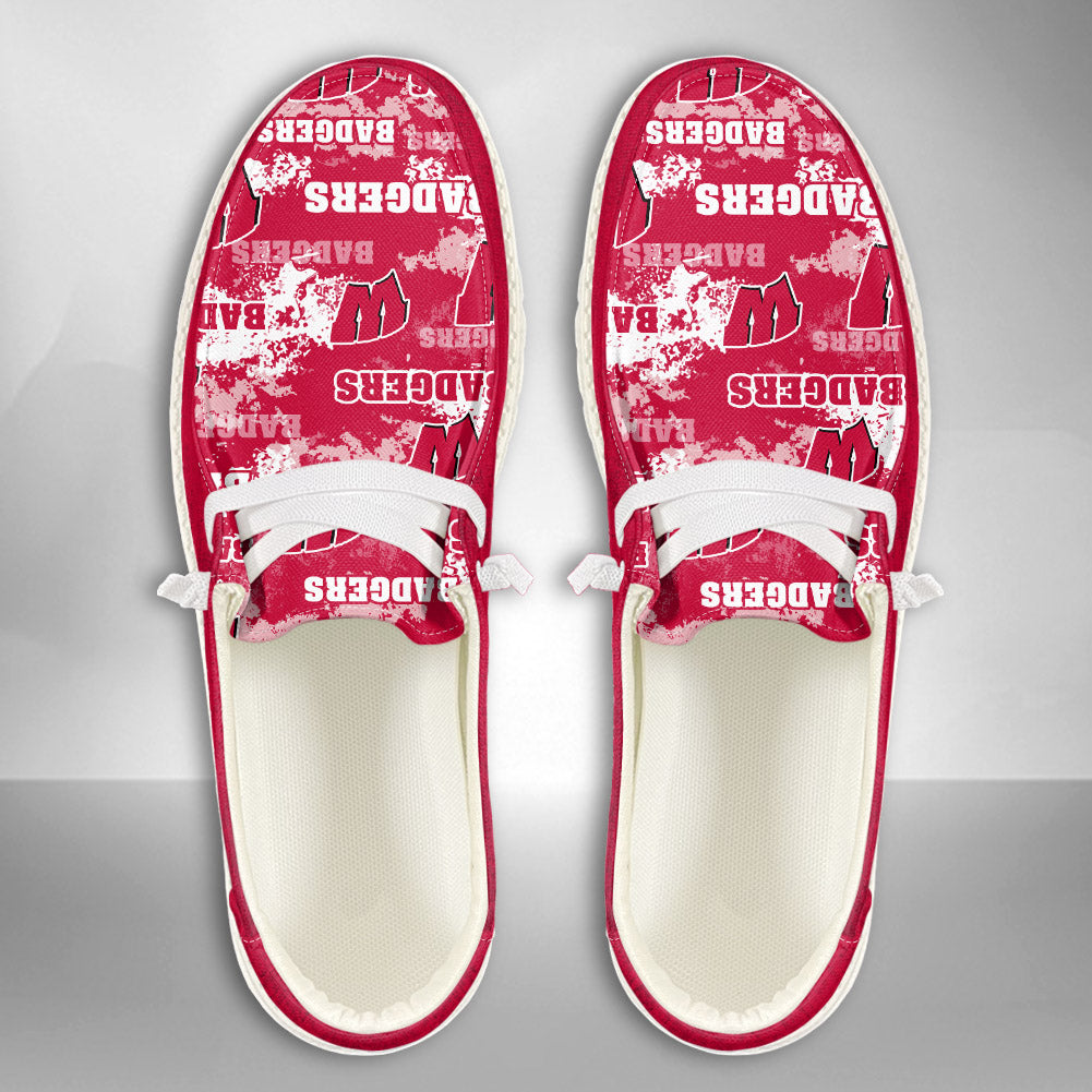 NCAA Wisconsin Badgers Custom Name Hey Dude Shoes 05 M22