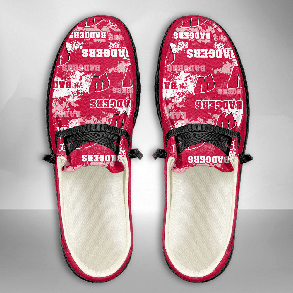 NCAA Wisconsin Badgers Custom Name Hey Dude Shoes 05 M22