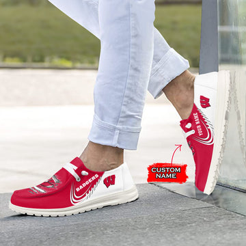 NCAA Wisconsin Badgers Custom Name Hey Dude Shoes 06