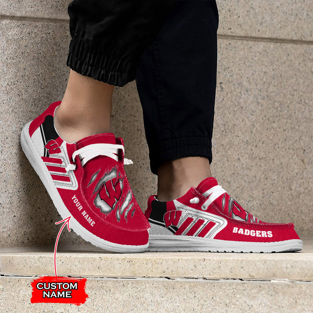 NCAA Wisconsin Badgers Custom Name Hey Dude Shoes 07 M7