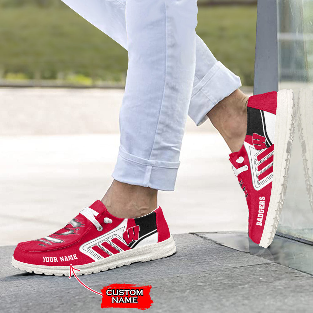 NCAA Wisconsin Badgers Custom Name Hey Dude Shoes 07 M7