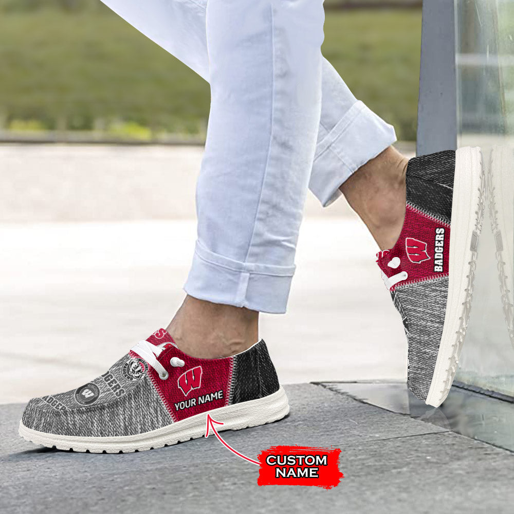 NCAA Wisconsin Badgers Custom Name Hey Dude Shoes 08 M79