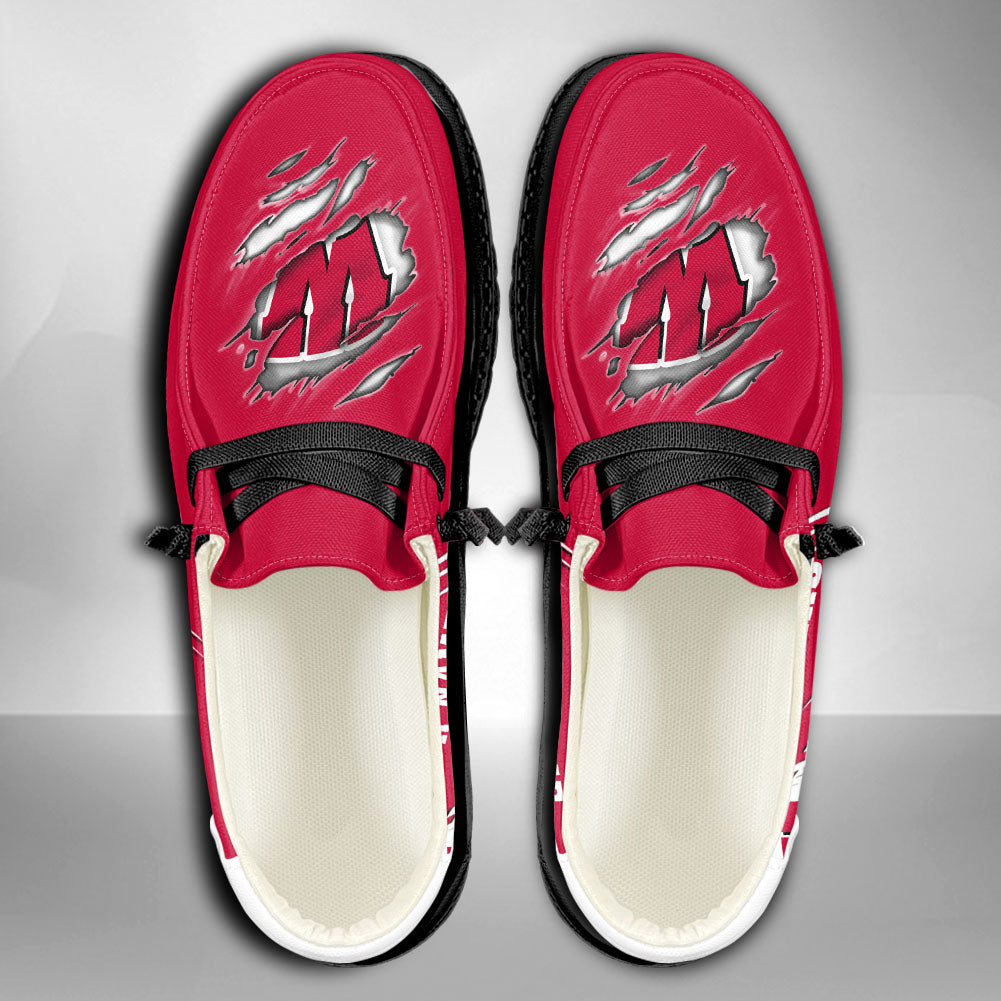 NCAA Wisconsin Badgers Custom Name Hey Dude Shoes 10 M79