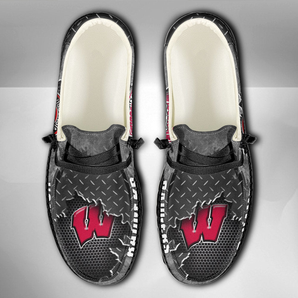 NCAA Wisconsin Badgers Custom Name Hey Dude Shoes 15 M79