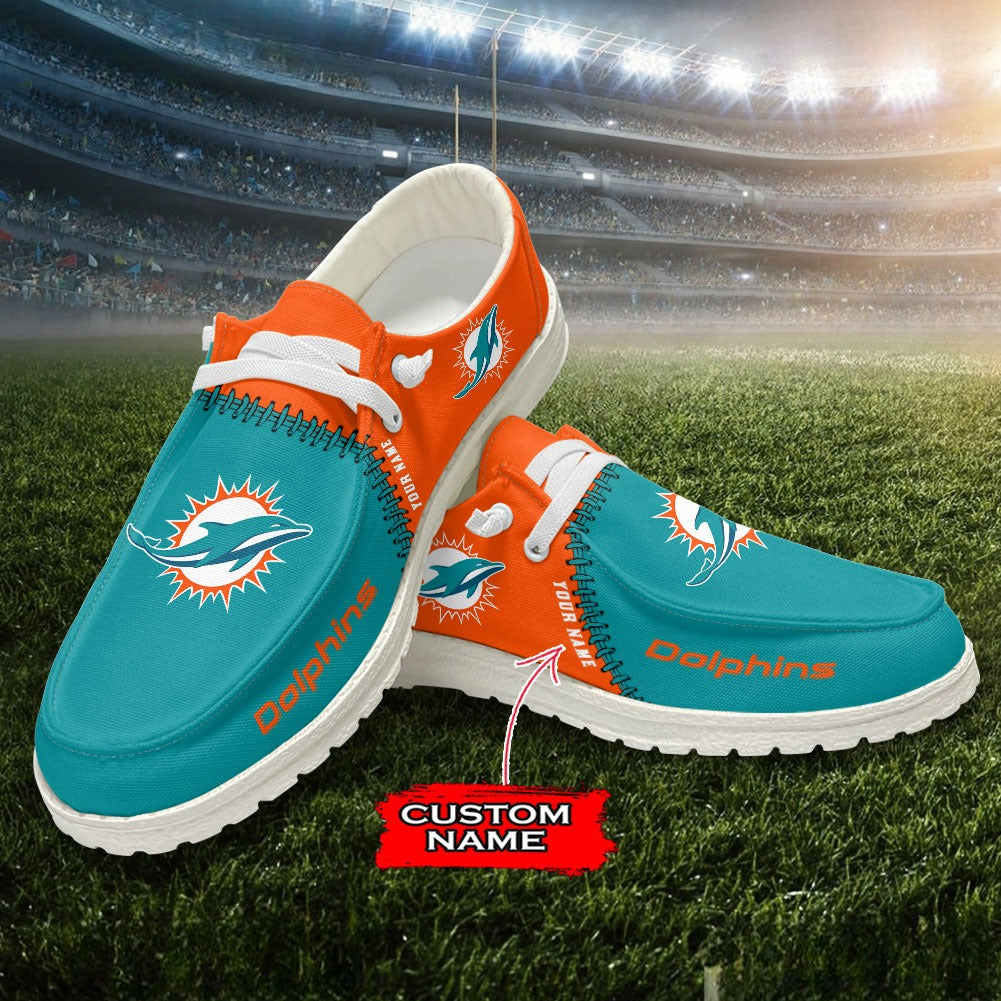 NFL Miami Dolphins Custom Name Hey Dude Shoes 08 M12