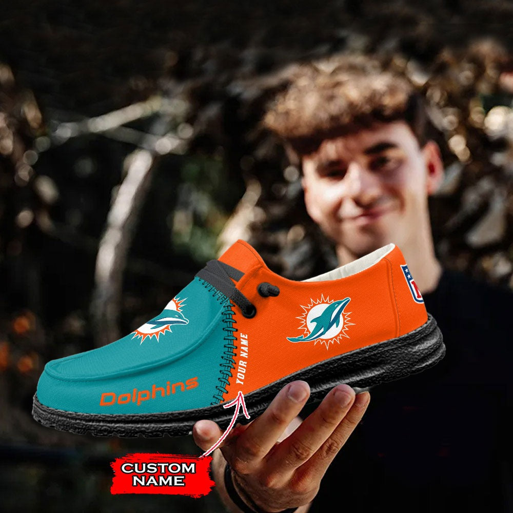NFL Miami Dolphins Custom Name Hey Dude Shoes 08 M12