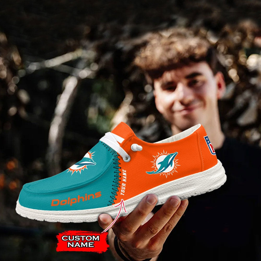 NFL Miami Dolphins Custom Name Hey Dude Shoes 08 M12