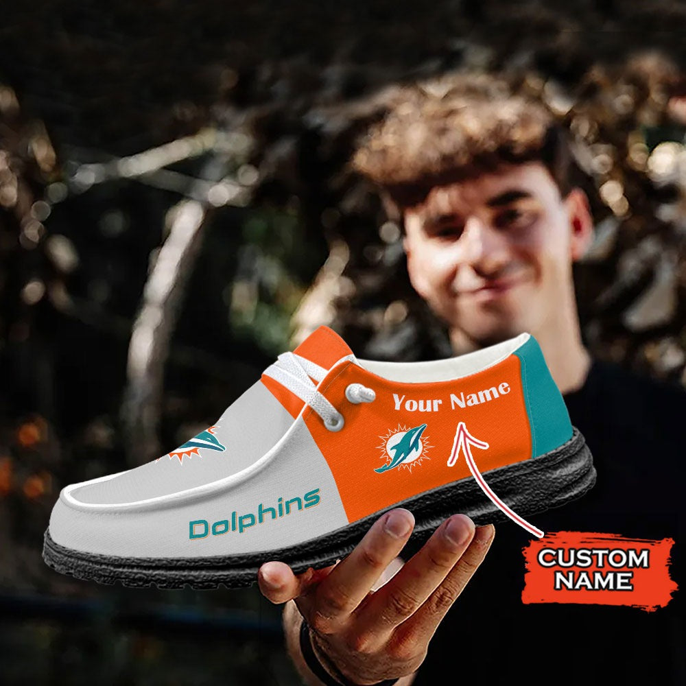 NFL Miami Dolphins Custom Name Hey Dude Shoes 09 M12