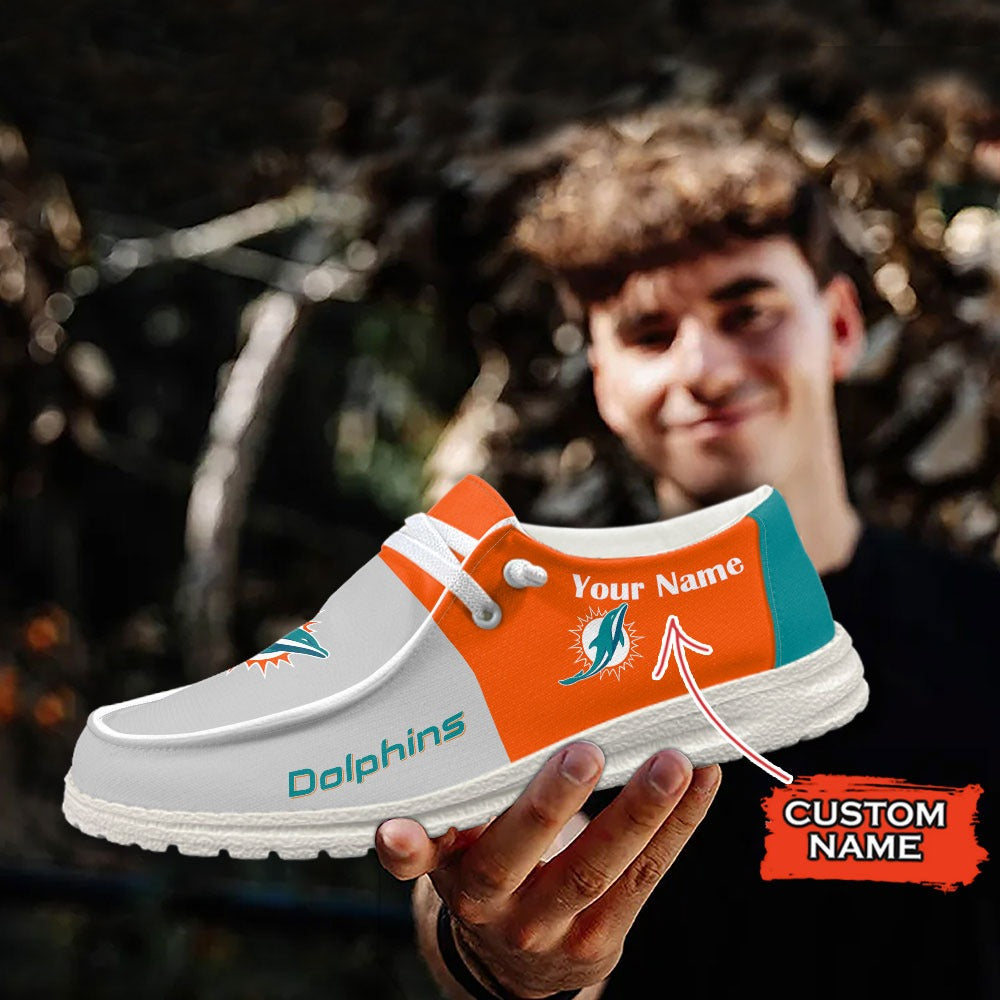 NFL Miami Dolphins Custom Name Hey Dude Shoes 09 M12