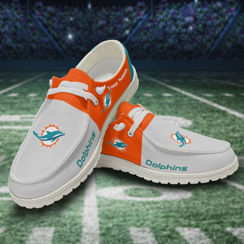 NFL Miami Dolphins Custom Name Hey Dude Shoes 09 M12