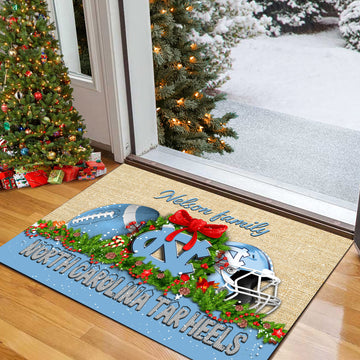 North Carolina Tar Heels Doormat Personalized Your Name, Sport Team Doormat, Christmas Gifts For Football Fan, Home Decor ETHY-52726